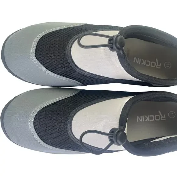 Rockin Mens Water Shoe Neoprene Mesh Black Grey White Toggle Adjust NWOT Size 11 - Picture 5 of 11